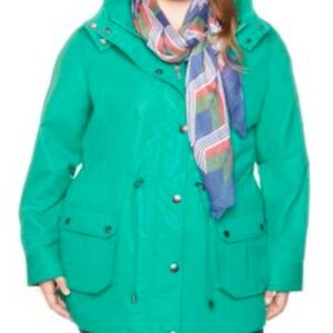 JACKET, RAIN, COLOUR: GREEN LAKE, SIZE 5X, HOOD, FRONT ZIP & SNAPS, FRONT POCKET